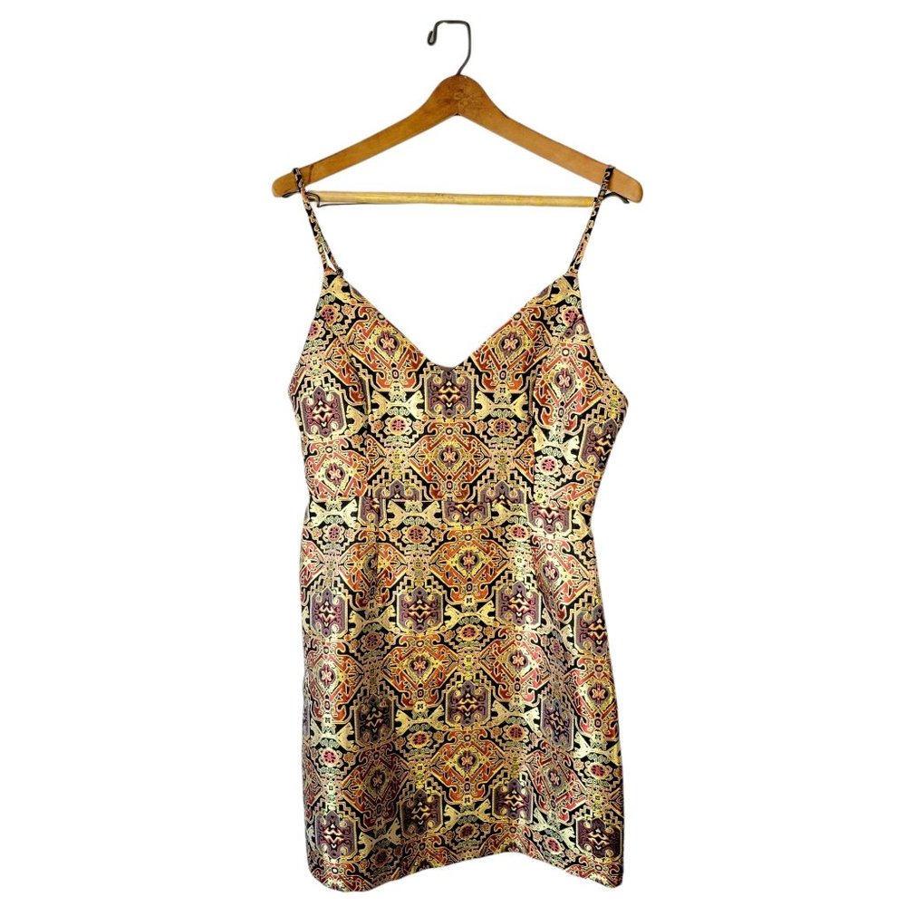 Gianni Bini Brocade Dress Size Small Lined Gold Black and Red